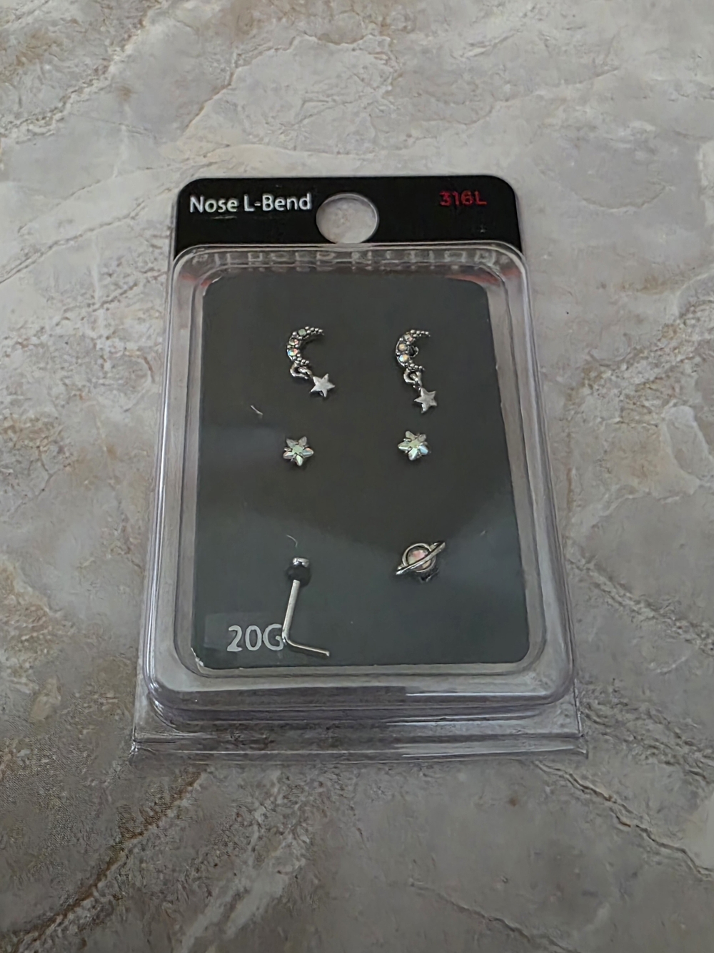 NOSE STUDS L-BEND 20G 316L